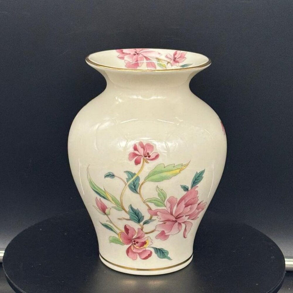Vintage 1980's Lenox Barrington Collection Flared Pink Floral 24K Gold Trim Vase
